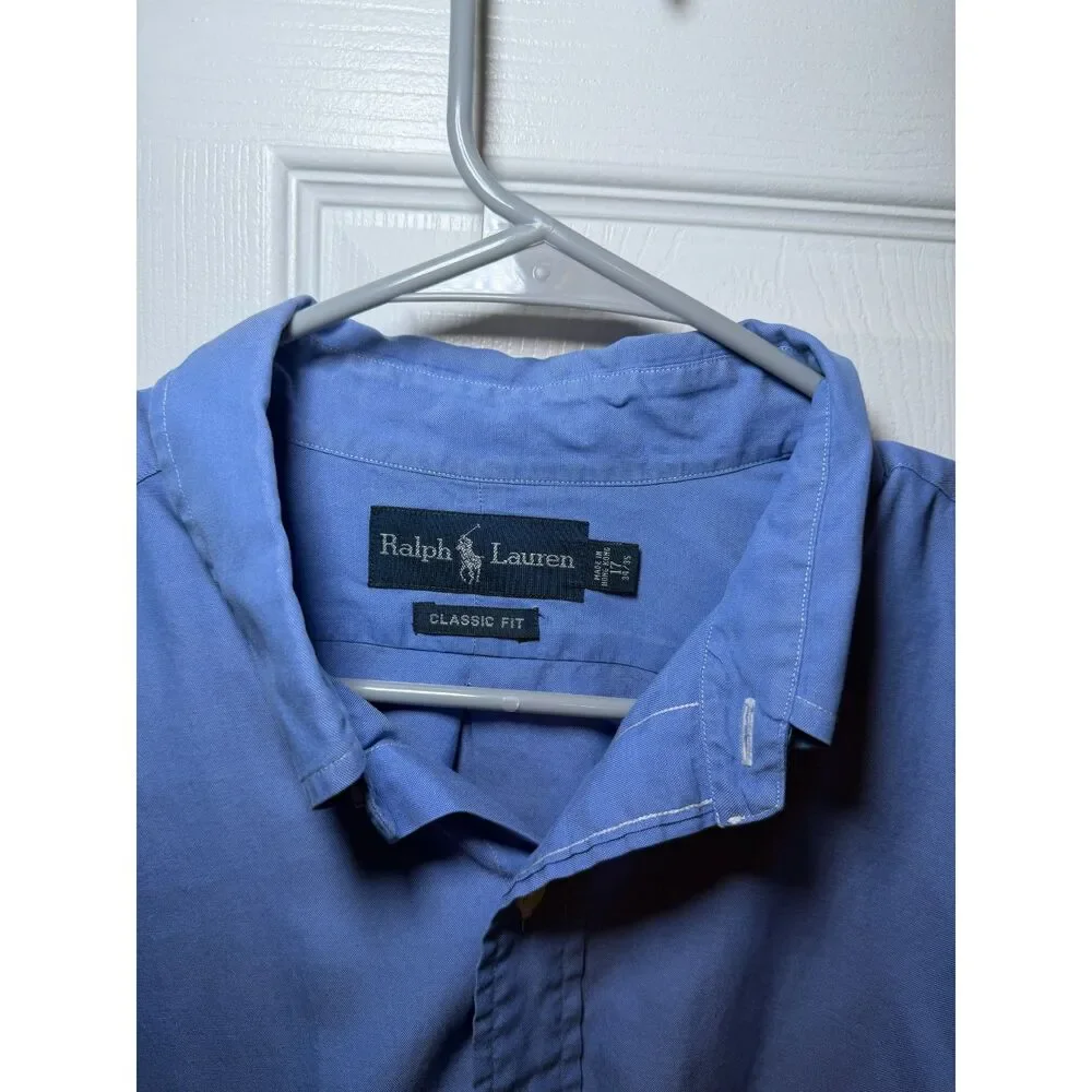 Ralph Lauren Classic Fit Blue Oxford Button Down Shirt Men's 17 34/35 - Picture 4 of 5